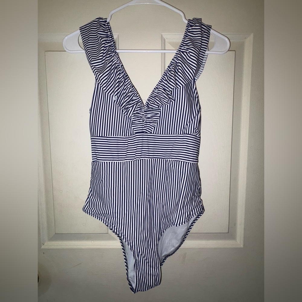 Striped V-Neck One-Piece Swimsuit